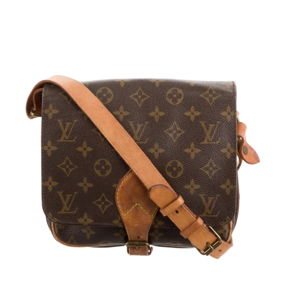 Brown and tan monogram coated canvas vintage Louis Vuitton Cartouchière MM.
